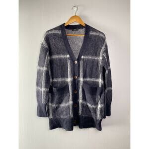 JCREW Plaid front-pocket cardigan sweater J6372 In Navy Medium Wool Mohair